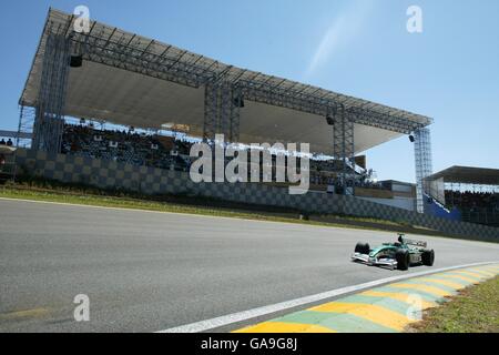 Formula One Motor Racing - Brazilian Grand Prix - Qualifying. A Jaguar passes the stands during qualifying Stock Photo