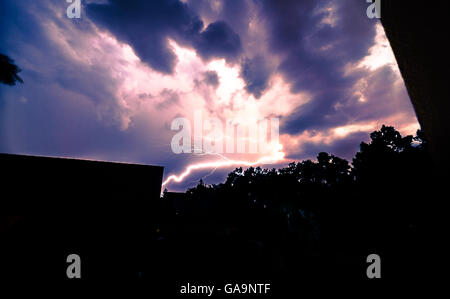 Fork lightning striking down Stock Photo
