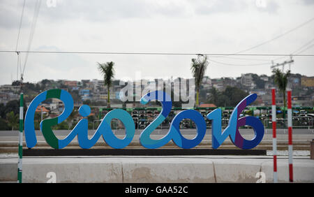 Rio de Janeiro, Brazil. 4th August, 2016.The Rio 2016 sign. Canoe slalom training. White water centre. X Park. Doedoro Olympic Park. Rio de Janeiro. Brazil.  04/08/2016. Credit:  Sport In Pictures/Alamy Live News