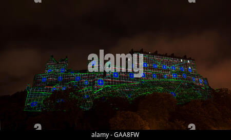 Edinburgh Castle, UK. 5th August, 2016. Setting up and testing the 42 projectors for the Standard Life Opening Event: Deep Time on Sunday August 7th to launch the Edinburgh International Festival Credit:  TOM DUFFIN/Alamy Live News Stock Photo