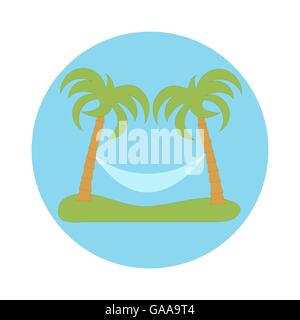 Nice picture of rest in a hammock under two palm trees Stock Vector