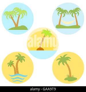 Set of five vector icons with palm trees Stock Vector