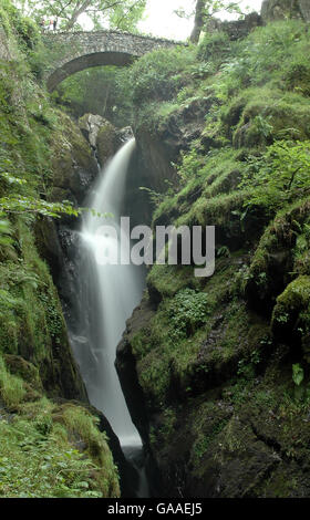 The Aira Force Waterfall near Ullswater in the Lake District. Stock Photo