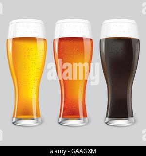 Three Glasses of different beer. Stock Vector