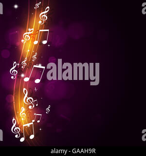 abstract dark background with multicolor music notes Stock Photo