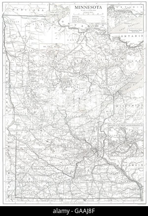 MINNESOTA: state map showing counties. Inset maps of St Paul & Minneapolis 1910 Stock Photo