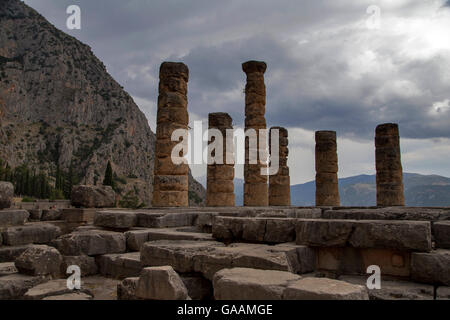 Apollo Temple in Delphi, an archaeological site in Greece, at the Mount Parnassus. UNESCO World heritage Stock Photo