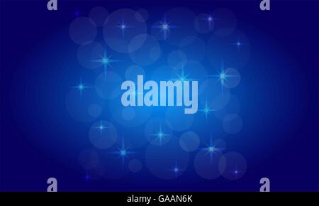 Vector picture of the bokeh effect with stars on a blue backgrou Stock Vector