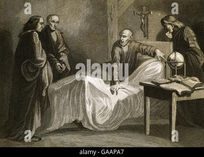 Ignatius of Loyola (1491-1556). Spanish knight,  priest since 1537. Founded the Society of Jesus (Jesuits). Death of Saint Ignatius. Engraving. Stock Photo