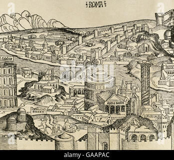 Italy. Rome. The city in the 16th century. Engraving Stock