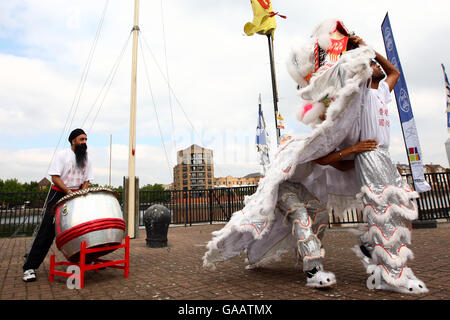 A Chinese dragon-dancing display to celebrate one-year-to-go to the Beijing Paralympic Games and to help raise funds for the BPA. Stock Photo