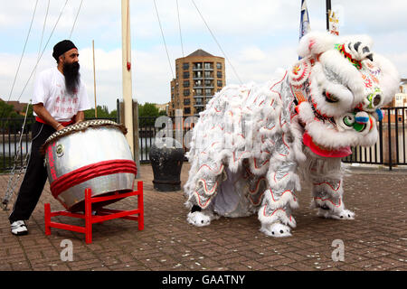 A Chinese dragon-dancing display to celebrate one-year-to-go to the Beijing Paralympic Games and to help raise funds for the BPA. Stock Photo