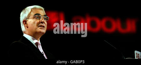 Chancellor of the Exchequer Alistair Darling makes his address on the first day of the 2007 Labour Party Conference at the Bournemouth International Centre. Stock Photo