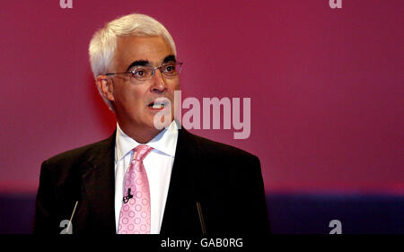 Chancellor of the Exchequer Alistair Darling makes his address on the first day of the 2007 Labour Party Conference at the Bournemouth International Centre. Stock Photo