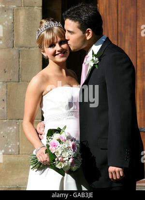 The Coronation Street wedding of Sarah Platt (Tina O'Brien) and Jason Grimshaw (Ryan Thomas) at St Marys Church, Prestwich, Manchester. Stock Photo