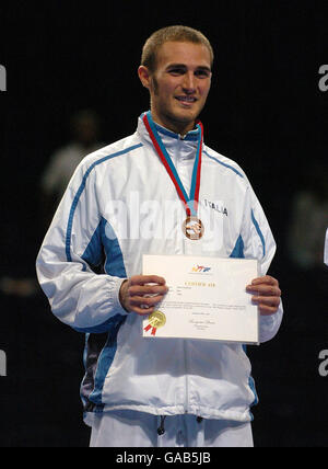 Athletics - 2007 World Taekwondo Bejing Olympic Qualification - MEN Arena. Mens -80kg Bronze medalist Italy's Mauro Sarmiento Stock Photo