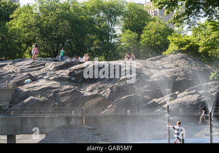 Sprinklers in Heckscher Playground, Central Park, NYC Stock Photo