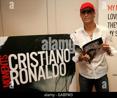 Manchester United's Cristiano Ronaldo during a book launch at Old Trafford, Manchester. Stock Photo