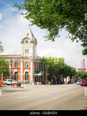 A view of the Old Strathcona Post Office and Whyte Avenue (82 Avenue) in Edmonton, Alberta, Canada. Stock Photo