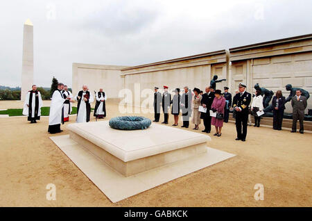 Britain's Queen Elizabeth II attends the dedication of the the new National Armed Forces Memorial at Alrewas, Staffordshire with the Duke of Edinburgh, Prince of Wales (patron of the Armed Forces Memorial Appeal) and the Duchess. Stock Photo