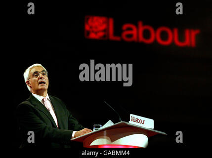 Chancellor of the Exchequer Alistair Darling makes his address on the first day of the 2007 Labour Party Conference at the Bournemouth International Centre. Stock Photo