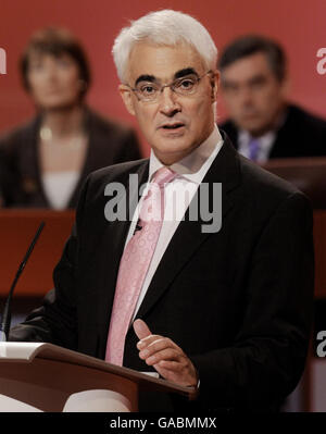 Chancellor of the Exchequer Alistair Darling makes his address on the first day of the 2007 Labour Party Conference at the Bournemouth International Centre. Stock Photo