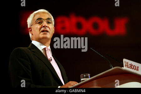 Chancellor of the Exchequer Alistair Darling makes his address on the first day of the 2007 Labour Party Conference at the Bournemouth International Centre. Stock Photo