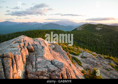 View from summit of Mount Chocorua at sunrise in summer, White Mountain National Forest, NH Stock Photo