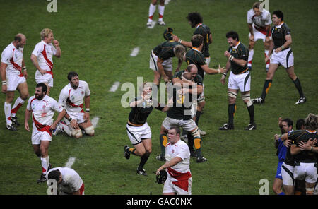South Africa celebrate their victory during the IRB Rugby World Cup Final match at Stade de France, Saint Denis, France. Stock Photo