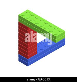 3D isometric incredible figure from plastic construction bricks isolated on white background.Vector illustration. Stock Vector