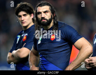 France's Sebastien Chabal shows his disappointment after France's defeat during the IRB Rugby World Cup Bronze Medal match at Parc des Princess, Paris, France. Stock Photo