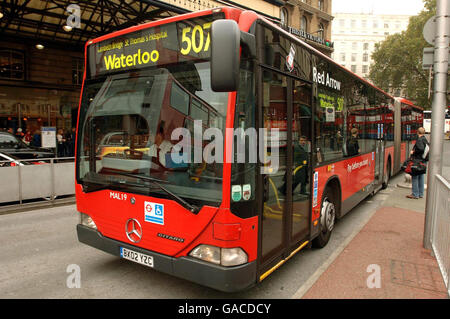 A general view of a London 'bendy bus' pictured in the capital. Stock Photo