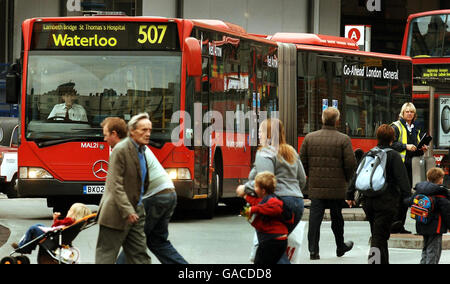 Bendy Bus stock. A general view of a London 'bendy bus' pictured in the capital. Stock Photo