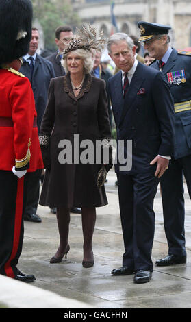 The Prince of Wales and the Duchess of Cornwall leave after the Prince had unveiled a statue of David Lloyd George in Parliament Square, Westminster, London. Stock Photo