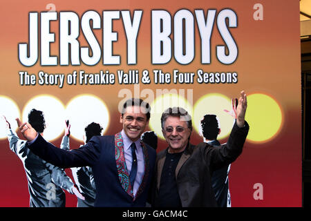 Frankie Valli - with Ryan Molloy who plays him - launch the award winning Broadway Musical 'Jersey Boys' at the Prince Edward Theatre in central London. Stock Photo