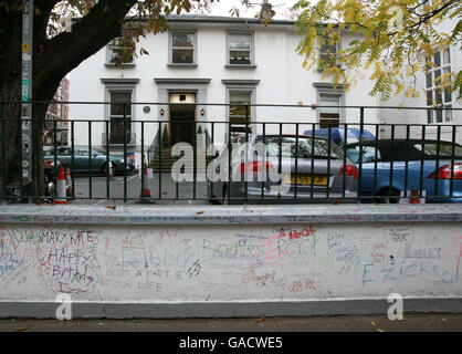 Abbey Road studios stock. Graffiti on the wall of the Abbey Road Studios in London, made famous by the Beatles. Stock Photo