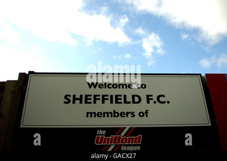 Soccer - Unibond Northern Premier League - Division 1 South - Sheffield FC - The Bright Finance Stadium. The Bright Finance Stadium home to Sheffield FC, The world's oldest football club Stock Photo