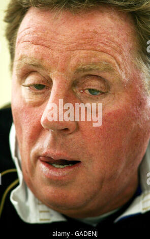 Portsmouth manager Harry Redknapp reads a statement during a news conference at the club's training ground in Eastleigh, Hampshire. Stock Photo