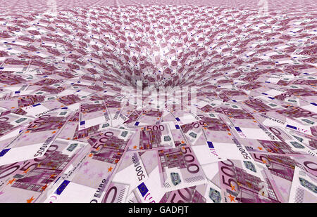 a vortex made of 500,- euro banknotes, 3d illustration Stock Photo