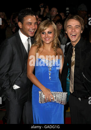 Ryan Thomas, Tina O'Brien and Jack P. Shepherd arriving for the 2007 National Television Awards (NTA's) at the Royal Albert Hall, west London. Stock Photo