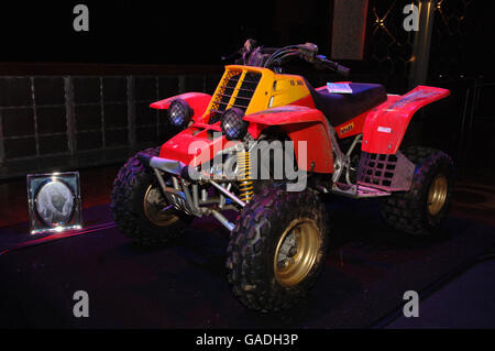 Ozzy Osbourne's Quad Bike (upon which he had his life-threatening accident) ahead of a two-day auction (to be held at Gibson Guitar Showroom, Beverly Hills, CA on Friday and Saturday, 30th November and 1st December) of art, memorabilia & furnishings from the Osbourne's homes in Beverly Hills, Malibu and the UK at the Indigo2, The 02 Arena, Millennium Way, Greenwich, SE10 in London. Stock Photo