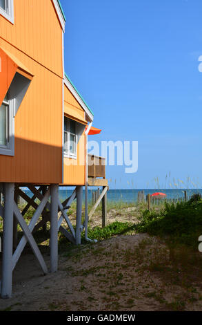 A beach house on Oak Island's Long Beach in North Carolina overlooking the Atlantic Ocean. Stock Photo