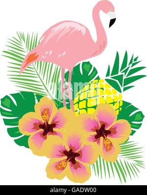 vector illustration of flamingos background with flowers Stock Vector