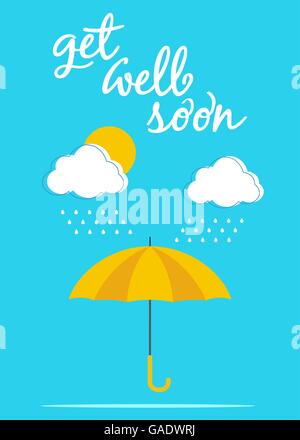 Umbrella card poster 'Get well soon' Stock Vector