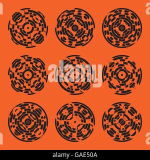 Abstract hightech collection set of 9 radars, Technology circle background. eps 10 Stock Vector