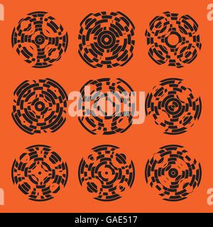 Abstract hightech collection set of 9 radars, Technology circle background. eps 10 Stock Vector