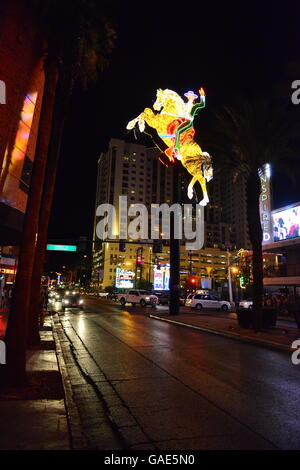 Fremont street in Las Vegas the Neon cowboy. Stock Photo