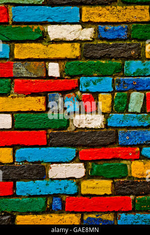 Close up of different coloured bricks forming a brick wall Stock Photo ...