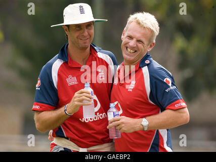 Cricket - England Nets Session - R. Premadasa Stadium. England captain Michael Vaughan with coach Peter Moores during a nets session at R. Premadasa Stadium, Colombo, Sri Lanka. Stock Photo