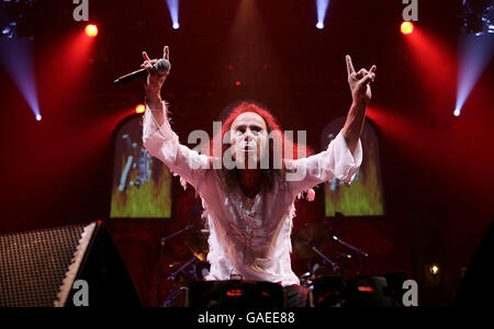 Ronnie James Dio of Heaven and Hell performing live at Wembley Arena, north London. Stock Photo